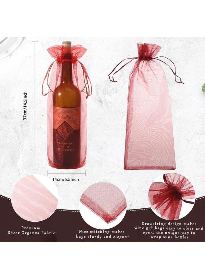 Bluejw Nuogo 70 Pcs Sheer Organza Wine Bags 14.6 x 5.5 Wine Gift Pouches Sheer Mesh Wine Gift Pouches Reusable Bottle Wrap Bottle Covers Drawstring Gift Wrap Bags Dresses for Wedding Christmas Baby Shower - Image 2