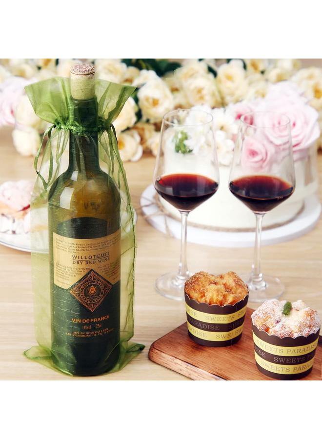 Bluejw Nuogo 70 Pcs Sheer Organza Wine Bags 14.6 x 5.5 Wine Gift Pouches Sheer Mesh Wine Gift Pouches Reusable Bottle Wrap Bottle Covers Drawstring Gift Wrap Bags Dresses for Wedding Christmas Baby Shower - Image 3