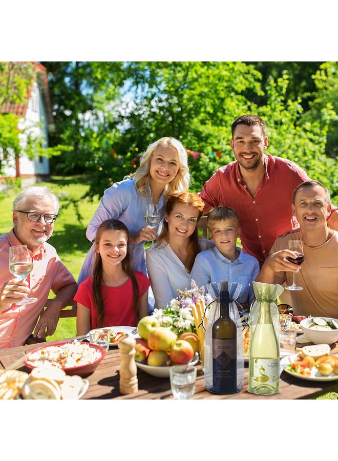 Bluejw Nuogo 70 Pcs Sheer Organza Wine Bags 14.6 x 5.5 Wine Gift Pouches Sheer Mesh Wine Gift Pouches Reusable Bottle Wrap Bottle Covers Drawstring Gift Wrap Bags Dresses for Wedding Christmas Baby Shower - Image 4