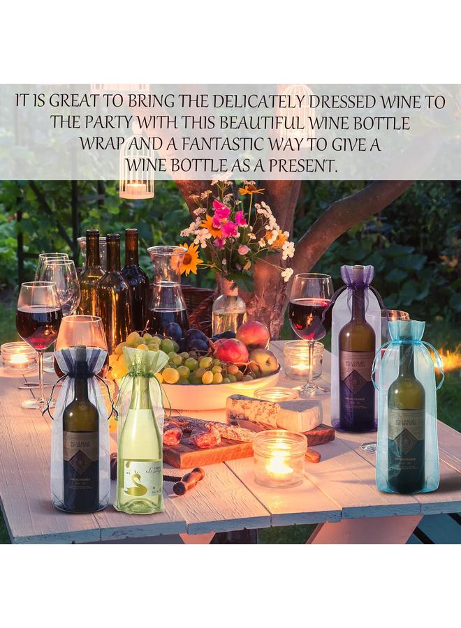 Bluejw Nuogo 70 Pcs Sheer Organza Wine Bags 14.6 x 5.5 Wine Gift Pouches Sheer Mesh Wine Gift Pouches Reusable Bottle Wrap Bottle Covers Drawstring Gift Wrap Bags Dresses for Wedding Christmas Baby Shower - Image 5
