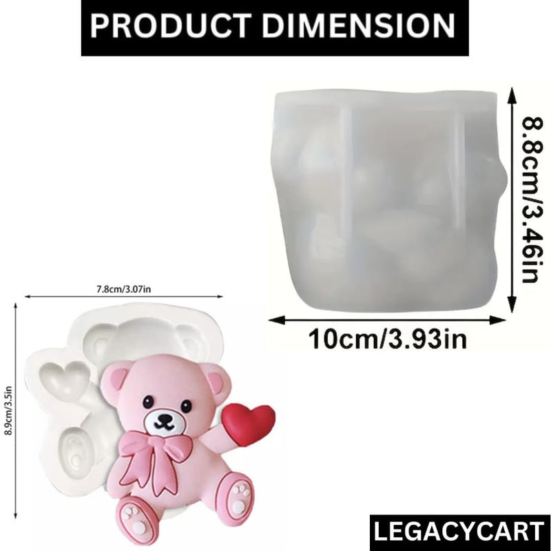 LEGACYCART 3D Teddy Bear with Heart and Love Bear Hugging Shape Candle Silicone Molds for Scented Candle Making DIY Aromatherapy Candles Wax Soap Plaster Polymer Clay Decoration Pack of 2 - Image 2