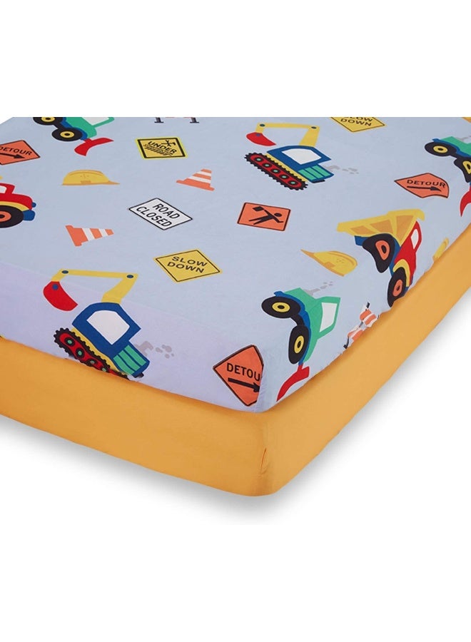 2 Pack Fitted Boys Crib Sheet 100 Soft Breathable Microfiber Baby Sheet Fits Standard Size Crib Mattress 28In X 52In Nursery Sheet Construction Gold - Image 1