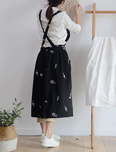 FADUOFA Japanese Cotton Linen Cross Back Apron for Women with Pockets,Fashion Pinafore Dress with Waist Ties - Image 3