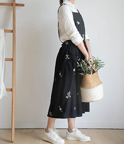FADUOFA Japanese Cotton Linen Cross Back Apron for Women with Pockets,Fashion Pinafore Dress with Waist Ties - Image 4
