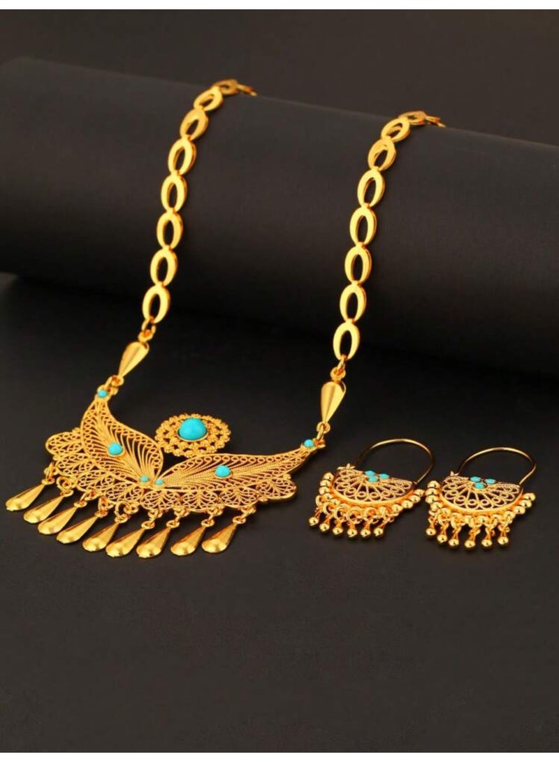 غولدماكس طقم نسائي شبيه بالذهب مكون من سلسال وحلق اذن مطلي عيار 21 - Image 3