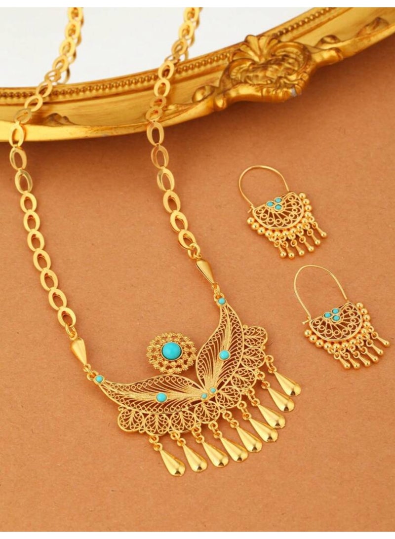 غولدماكس طقم نسائي شبيه بالذهب مكون من سلسال وحلق اذن مطلي عيار 21 - Image 4