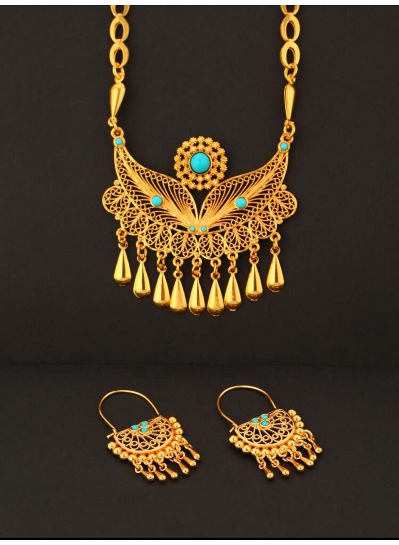 غولدماكس طقم نسائي شبيه بالذهب مكون من سلسال وحلق اذن مطلي عيار 21 - Image 2