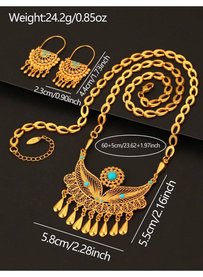 غولدماكس طقم نسائي شبيه بالذهب مكون من سلسال وحلق اذن مطلي عيار 21 - Image 5