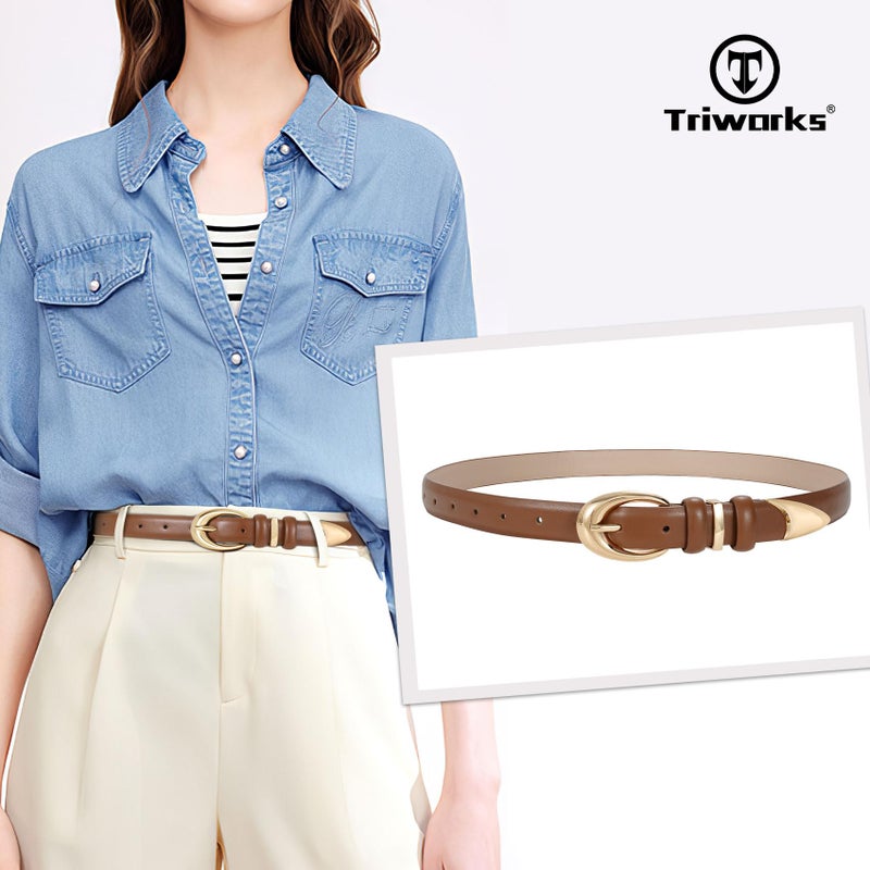TRIWORKS Women Leather Belt for Jeans Pants Fashion Ladies Skinny Faux Leather Dress belt with Gold Buckle - Image 3