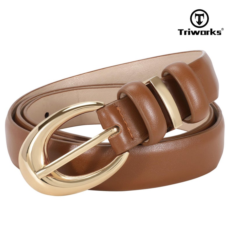 TRIWORKS Women Leather Belt for Jeans Pants Fashion Ladies Skinny Faux Leather Dress belt with Gold Buckle - Image 5