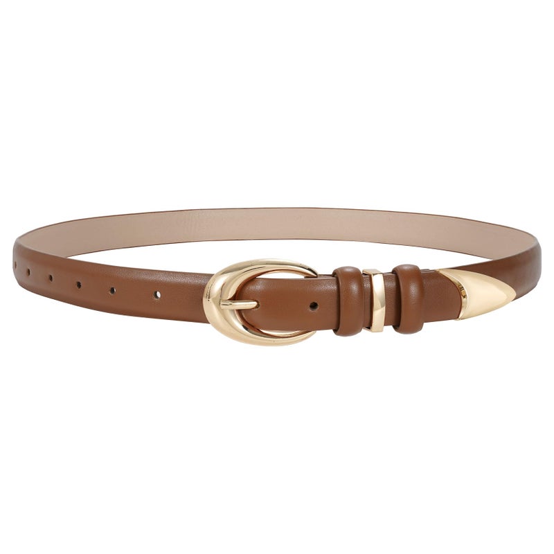 TRIWORKS Women Leather Belt for Jeans Pants Fashion Ladies Skinny Faux Leather Dress belt with Gold Buckle - Image 1