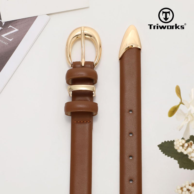 TRIWORKS Women Leather Belt for Jeans Pants Fashion Ladies Skinny Faux Leather Dress belt with Gold Buckle - Image 2