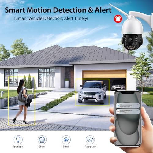 SV3C 4K 36X Zoom PTZ Camera Outdoor, 8MP Dual Band WiFi Security IP Cameras with Floodlight Color Night Vision, Humanoid Vehicle Detection, Auto Tracking,2-way Audio, ONVIF, RTSP,Cloud&SD Card Storage - Image 5