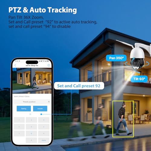 SV3C 4K 36X Zoom PTZ Camera Outdoor, 8MP Dual Band WiFi Security IP Cameras with Floodlight Color Night Vision, Humanoid Vehicle Detection, Auto Tracking,2-way Audio, ONVIF, RTSP,Cloud&SD Card Storage - Image 3