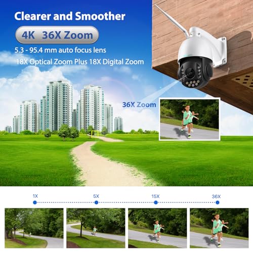 SV3C 4K 36X Zoom PTZ Camera Outdoor, 8MP Dual Band WiFi Security IP Cameras with Floodlight Color Night Vision, Humanoid Vehicle Detection, Auto Tracking,2-way Audio, ONVIF, RTSP,Cloud&SD Card Storage - Image 2