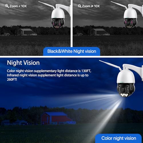 SV3C 4K 36X Zoom PTZ Camera Outdoor, 8MP Dual Band WiFi Security IP Cameras with Floodlight Color Night Vision, Humanoid Vehicle Detection, Auto Tracking,2-way Audio, ONVIF, RTSP,Cloud&SD Card Storage - Image 4