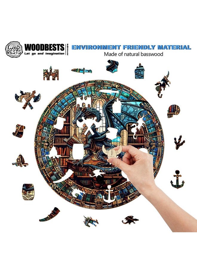 Woodbests Wooden Puzzles For Adults (100 Piece, S, 8.5"X8.5") Dragon'S Library Puzzle Adult Puzzles, Wooden Jigsaw Puzzles Unique Shape, Birthday Gifts For Adults Family Game - Image 2