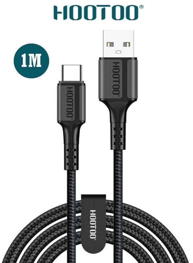 HooToo Usb to Type c charging cable supports 60W fast charging & data transfer. braided fabric type c cable fast charger durable and resistant. features a robust Type C connector with built-in protection for your phone.  1 meter charging cable is compatible with iPhones, Samsung, Huawei, Xiaomi, and many other devices. - Image 1