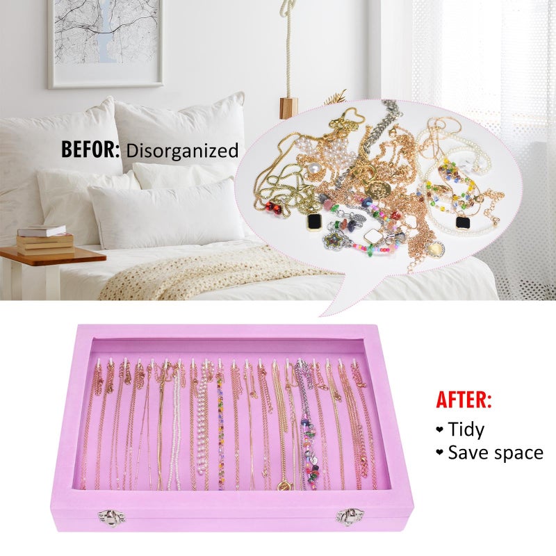 Vicoter Velvet Necklace Display Jewelry Tray 20 Hook Necklace Tray Necklace Pendant Jewelry Tray for Women and Girls - Image 5