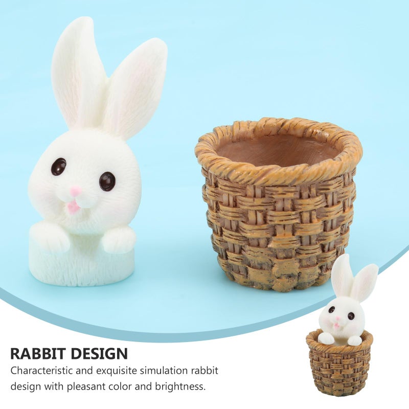 7Pcs Mini White Rabbit Figurines For Home Garden Desk Flowerpot Decoration - Image 4