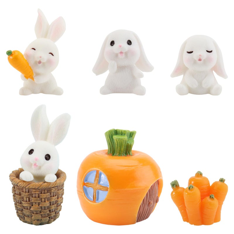 7Pcs Mini White Rabbit Figurines For Home Garden Desk Flowerpot Decoration - Image 2