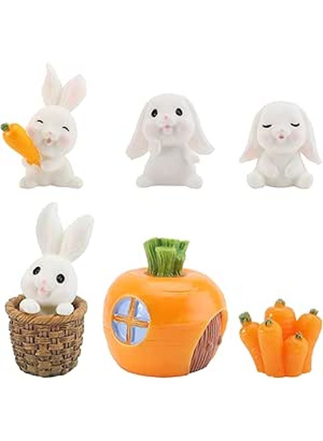 7Pcs Mini White Rabbit Figurines For Home Garden Desk Flowerpot Decoration - Image 1