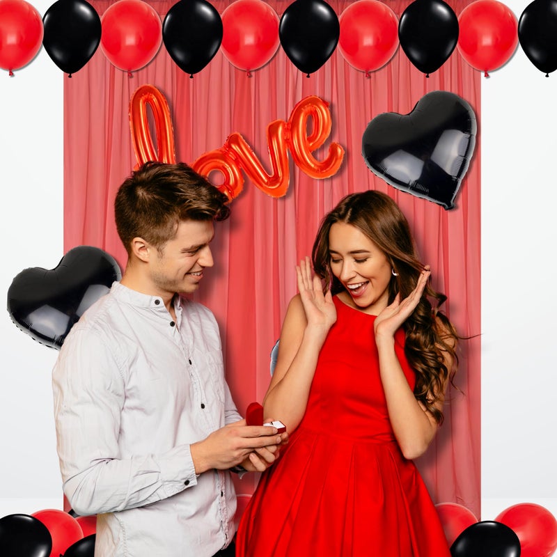 1iAM Valentine's Day Decoration Combo Pack of 36-1pc "love" Cursive Balloon, 1pc Red Net, 3pcs Heart & 30pcs Balloons & 1pc Glue Dots for Propose Day, Romantic Dinner, Surprise Party Decoration - Image 3
