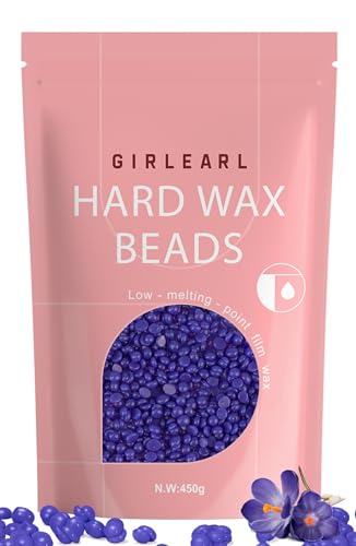 GIRLEARLE Hard Wax Beads Wax for Women Sensitive Skin 1lb Lavender Formula Hair Removal for Legs Brazilian Bikini Eyebrow Facial and Full Body
