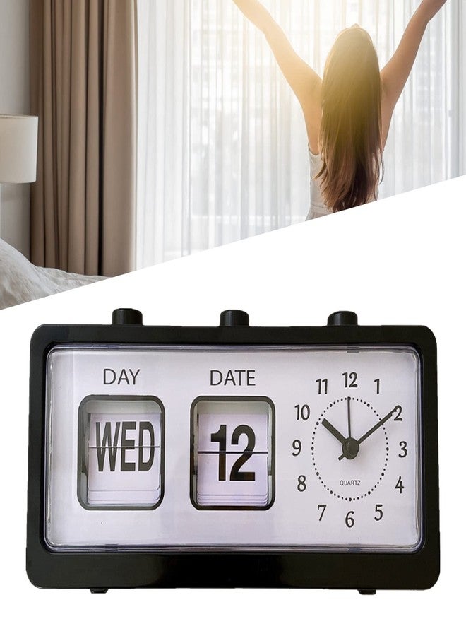 Fdit Manual Jump Calendar Alarm Clock, Manual Calendar Clock Table Stable for Office (Black) - Image 3