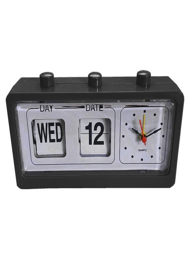 Fdit Manual Jump Calendar Alarm Clock, Manual Calendar Clock Table Stable for Office (Black) - Image 1