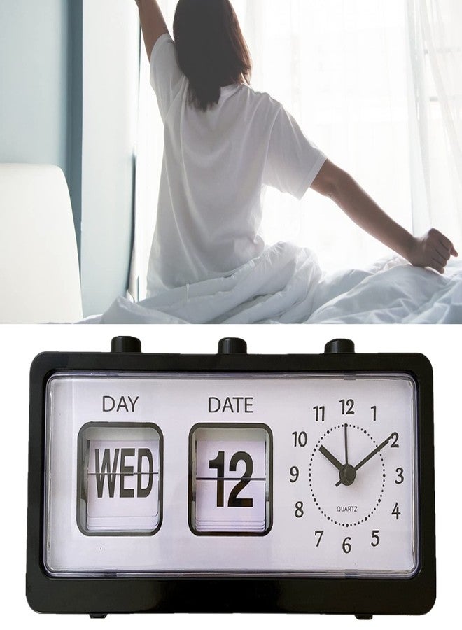 Fdit Manual Jump Calendar Alarm Clock, Manual Calendar Clock Table Stable for Office (Black) - Image 2