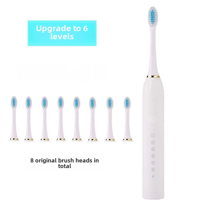 فرشاة أسنان كهربائية قابلة للشحن عبر USB مقاومة للماء ذكية للزوجين بيضاء مع ثمانية رؤوس فرشاة - Image 1