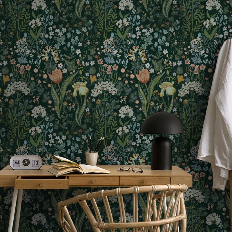 Toduso Peel and Stick Wallpaper Vintage Wall Paper Green Floral Contact Paper Removable Wallpaper 17.3"x78.7" Leaf Flower Self Adhesive for Bedroom Drawer Decor Vinyl Rolls - Image 2