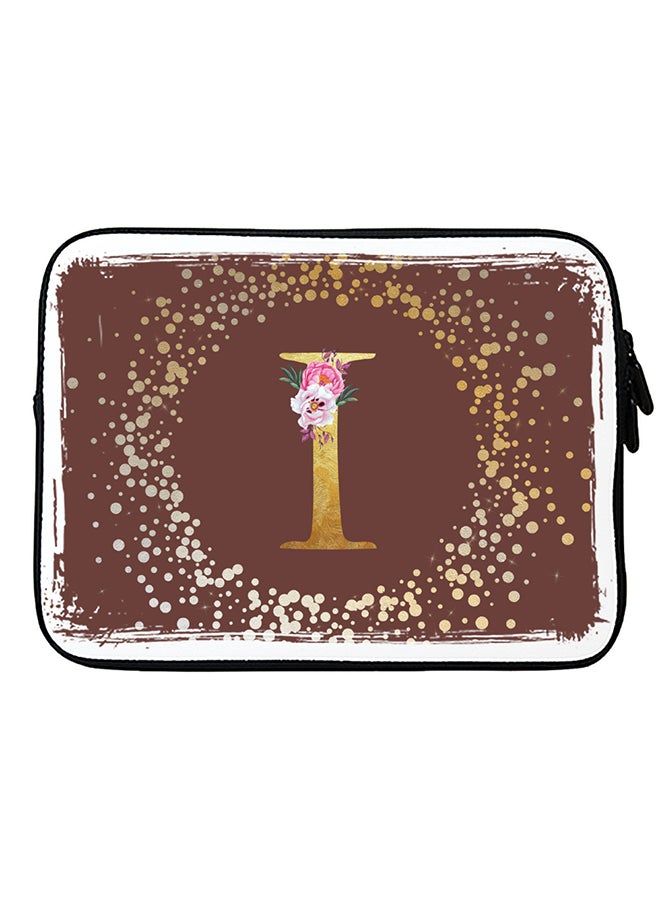 Stylizedd Laptop Sleeve Bag for Macbook 13, 14, 15, 16 inch- Custom Monogram Initial Letter Floral Pattern Alphabet - I  (Brown) - Image 1