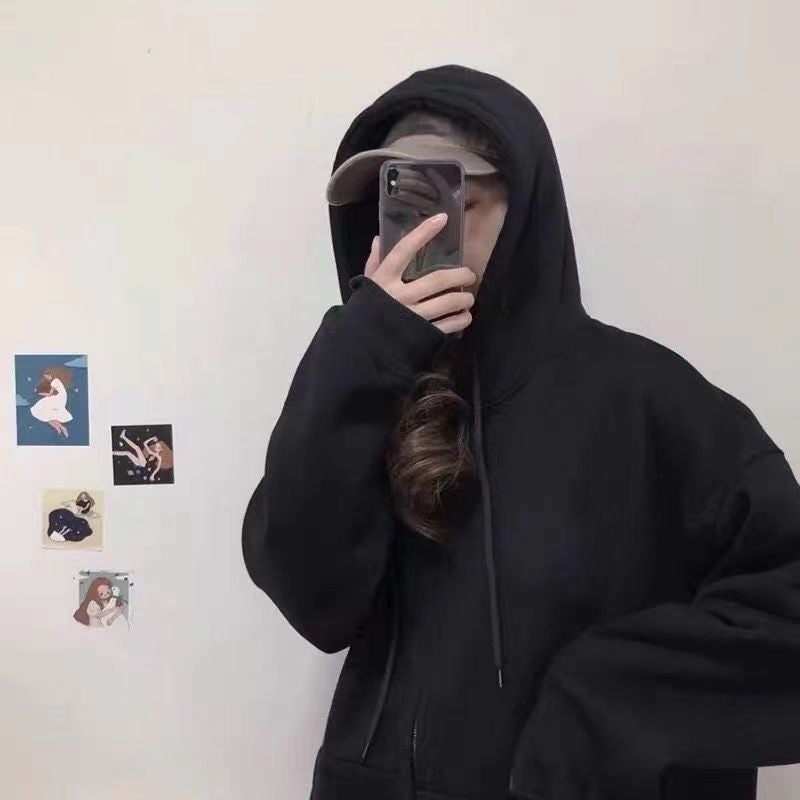 Zipper Sweater Women'S 2022 New Grey Winter Plus Size High Street Fleece-Lined Thickened Jacket Hooded Cardigan Trendy - Image 1