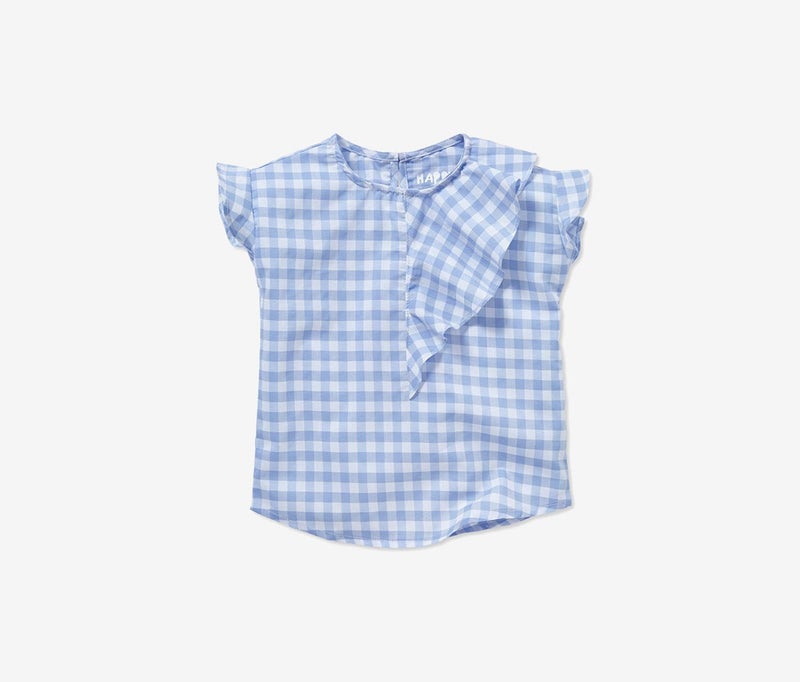 Tchibo Kids Girls Vichy Blouse, Light Blue and White - Image 2