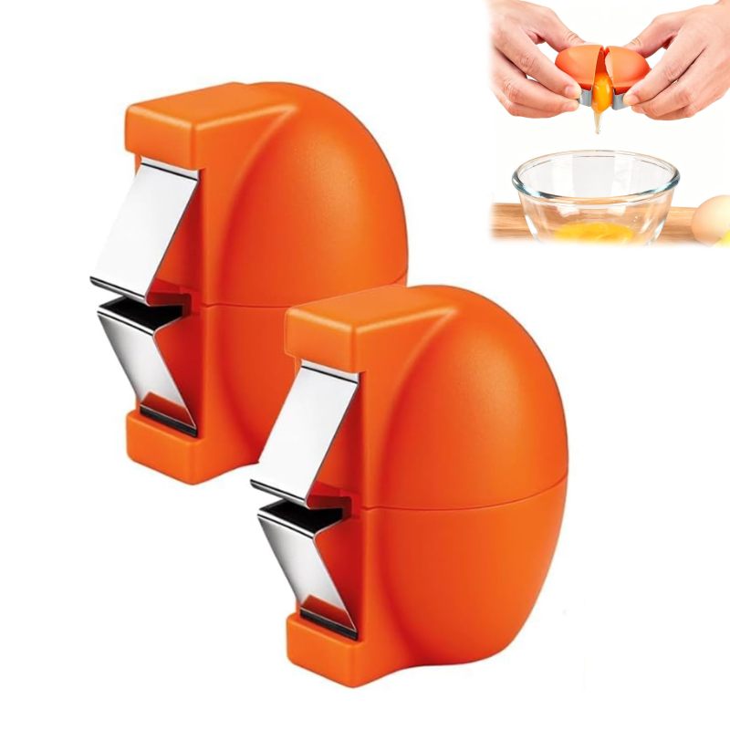 Egg Shell Opener Mess Free Egg Cracker Orange Comfortable Grip - Ergonomic Kitchen Gadget for Home Baking and Cooking Stainless Steel Egg Crack Tool No Crumbs - Image 1