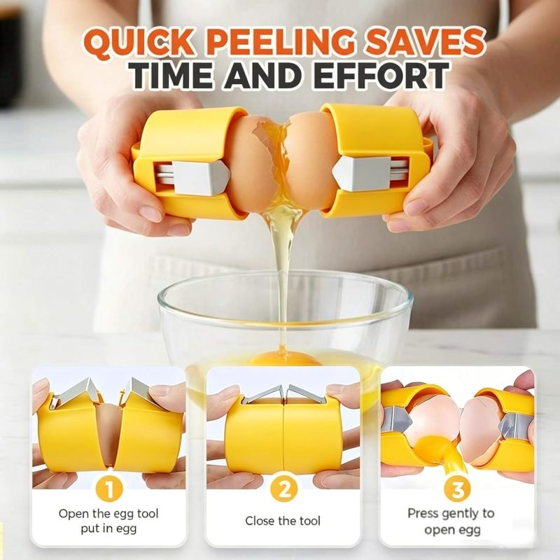 Egg Shell Opener Mess Free Egg Cracker Orange Comfortable Grip - Ergonomic Kitchen Gadget for Home Baking and Cooking Stainless Steel Egg Crack Tool No Crumbs - Image 5