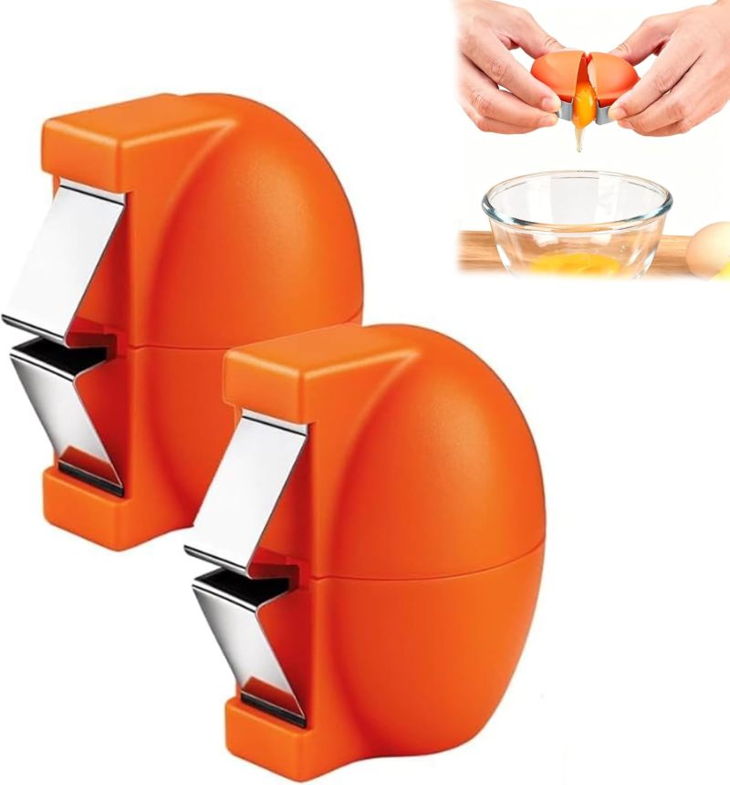 Egg Shell Opener Mess Free Egg Cracker Orange Comfortable Grip - Ergonomic Kitchen Gadget for Home Baking and Cooking Stainless Steel Egg Crack Tool No Crumbs - Image 2
