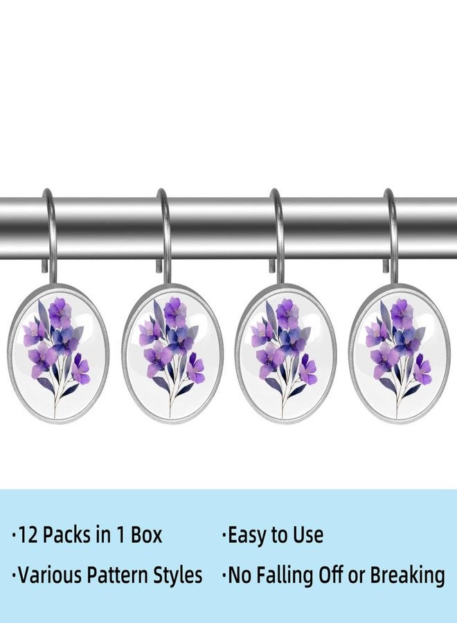 Aesthetic Purple Flower Decorative Shower Curtain Hooks Rings, Rust-Resistant Metal Glide Shower Hooks for Bathroom 12pcs Shower Curtain Hooks - Image 3