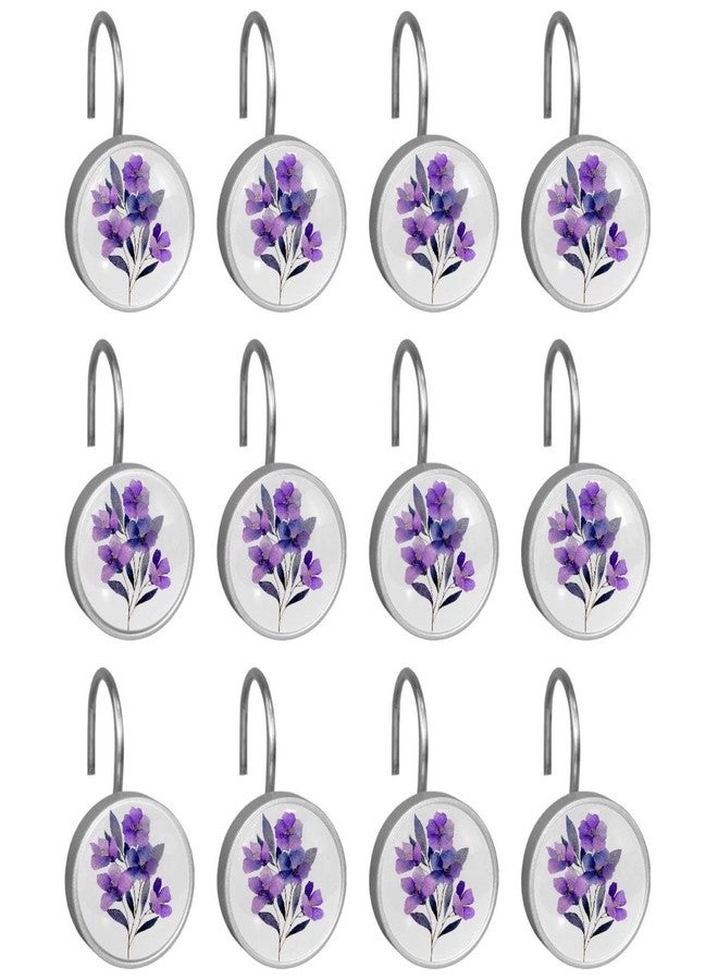 Aesthetic Purple Flower Decorative Shower Curtain Hooks Rings, Rust-Resistant Metal Glide Shower Hooks for Bathroom 12pcs Shower Curtain Hooks - Image 2