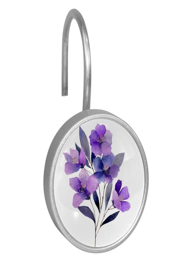 Aesthetic Purple Flower Decorative Shower Curtain Hooks Rings, Rust-Resistant Metal Glide Shower Hooks for Bathroom 12pcs Shower Curtain Hooks - Image 1