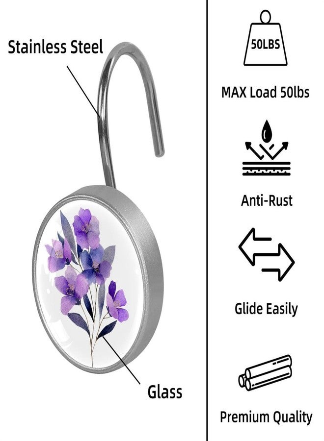 Aesthetic Purple Flower Decorative Shower Curtain Hooks Rings, Rust-Resistant Metal Glide Shower Hooks for Bathroom 12pcs Shower Curtain Hooks - Image 5