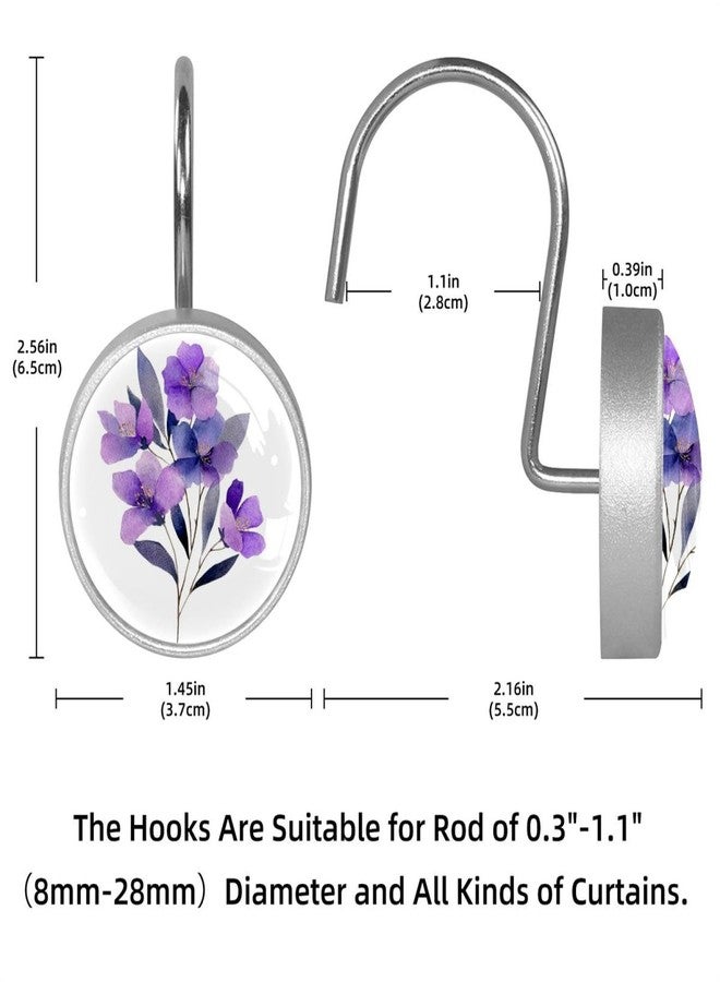 Aesthetic Purple Flower Decorative Shower Curtain Hooks Rings, Rust-Resistant Metal Glide Shower Hooks for Bathroom 12pcs Shower Curtain Hooks - Image 4