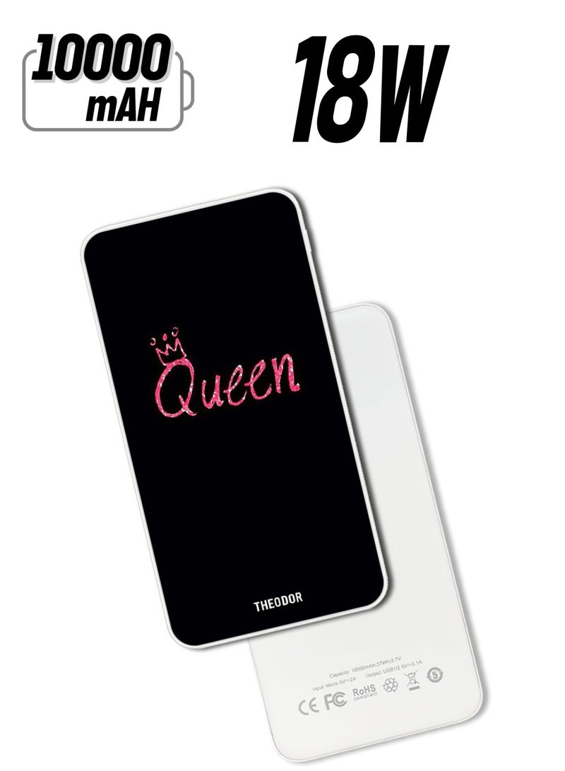 Theodor 10,000 mAh Super Fast Charging Ultra Compact Power Bank with Quick Charge & Power Delivery, Portable Charger For iPhone and Android Queen  - Image 1
