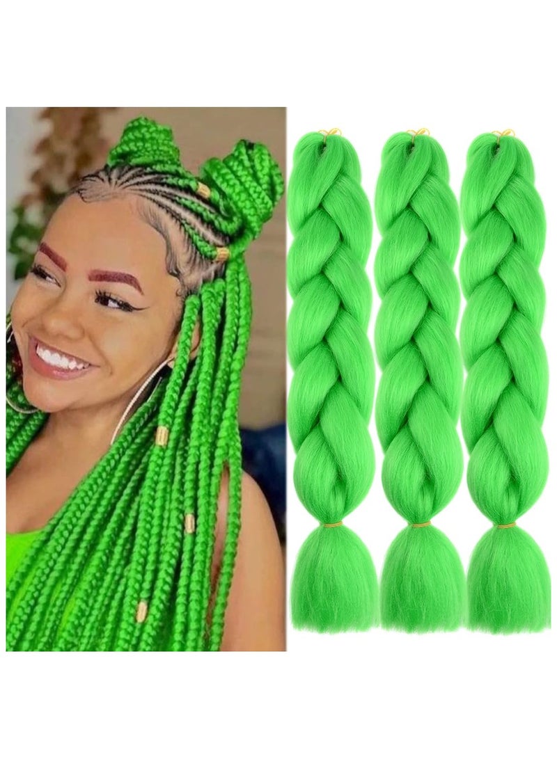 إستيل وصلات شعر أفريقية، وصلات شعر كروشيه تجديل شعر صناعي عالي الحرارة من الألياف الصناعية ياكي جامبو تجديل الشعر (أخضر، 3 قطع) - Image 1