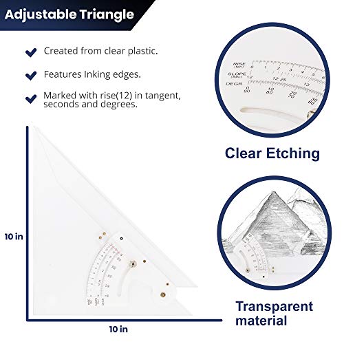 Pacific Arc Professional Adjustable Triangle Clear With Inking Edge 10" - Image 2