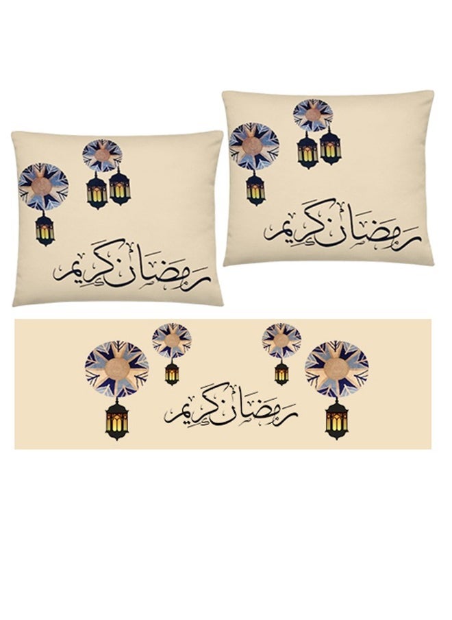 سنوز طقم رمضان 3 قطع ( رانر سفره , تصميم رمضان كريم 45*90 سم + 2 كوشن مقاس 45*45 سم )  - Image 1