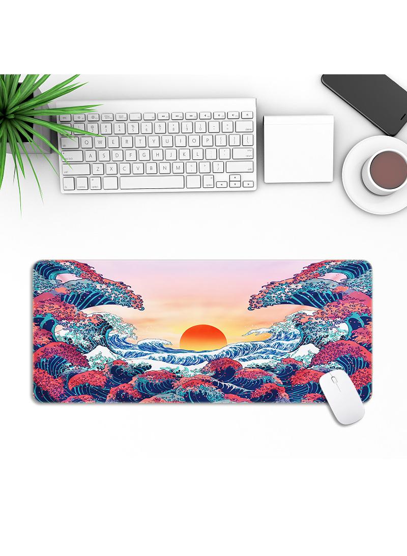 إسكدنيا Chinese Style Pattern For Esports Games Gaming Mouse Pad Extended Large Mat Desk Pad Stitched Edges Mousepad Long Mouse Pad And Non-Slip Rubber Base Mice Pad 900X400X4mm