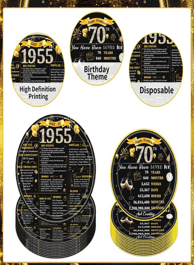 refavor 70th Birthday Decorations for Men Women, 96PCS 1955 Theme Party Plates Napkins and Forks Set, Disposable Black Gold Happy 70 Years Old Birthday Tableware Decor Supplies - Image 4